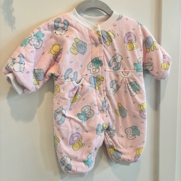 Bright Future Vintage Baby Girl One Piece Puffer Sleeper Alphabet Animal 0-3 mos - Picture 3 of 8
